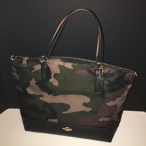 Coach | Bags | Nwt Coach Camo Nylon Leather Handbag A Beauty | Poshmark